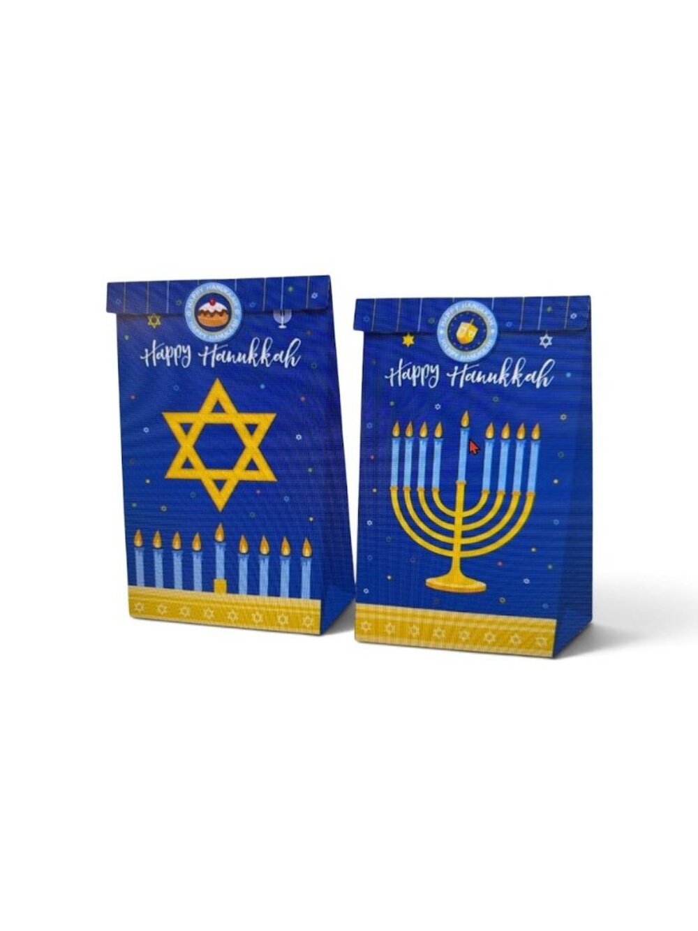Hanukkah Gift Bags With Star Of David & Menorah Designs Blue Set Of 12 With Matc
